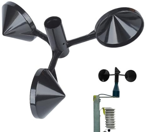 Hintyne Anemometro per la velocità del anemometro ABS a 3 Tazze per Esterni per Il monitoraggio meteorologico Nero