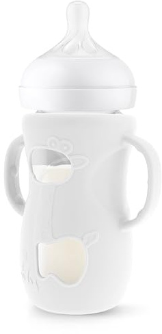 Funda Para Biberón,Biberón De Vidrio Con Asas Y Funda Protectora - Protector Anticaídas para Alimentación de Bebés Niños y Niñas
