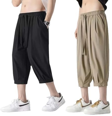 Lymio Shorts för män || trekvartsbyxor för män || avslappnade 3/4 bomullsshorts (shorts 46–49), Svart khakhi, XXL