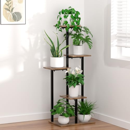 TESSTINA 5 Étages Support Plantes Intérieur, Porte Plante Métal, Étagère Plante Peu Encombrante Pour Plusieurs Plantes, Étagère Verticale Pour Plantes Extérieur Pour Salon, Balcon & Bureau (5 Etagen)