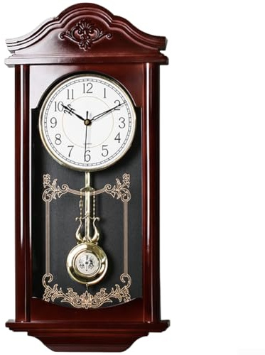 Feeshoppher Reloj de pared grande con péndulo vintage con diseño retro de columpio, movimiento silencioso alimentado por pilas, elegante caja de plástico rectangular y espejo de cristal, acabado de