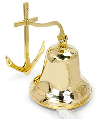 Ships Bell - Large - Solid Brass W/mounting Bracket and Anchor New