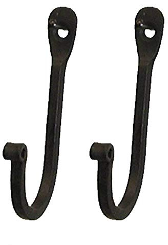 CTW 720002 Early American Single Prong Wrought Iron Hooks, Set of 2 – Rustic Curved Metal Fasteners – Decorative Colonial Wall Décor