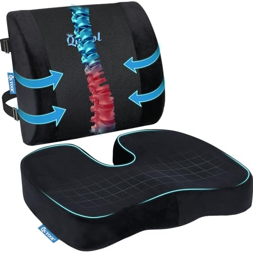 QUTOOL Office Chair Cushion and Lumbar Support Cushion, Back Support for Office Chair, Non-Slip Seat Cushion & Back Pillow for Sitting Breathable Chair Cushion for Gaming, Home & Wheelchair