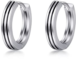 Immobird Hoop Earrings Men&Women 925 Sterling Silver Minimalistic Black Stripe Men Hoop Earrings for Father Boyfriend or Brother 11mm (Black)