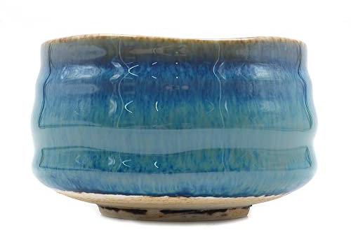 ANCLLO Authentische japanische traditionelle Teezeremonie Matcha-Schale Chawan, handgefertigt in Japan, grau blau glasiert