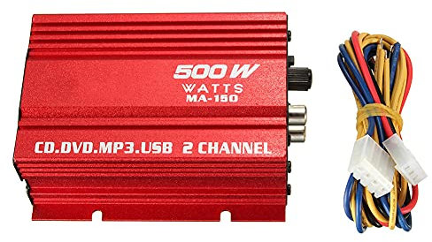 Somerway Amplificatore Auto 500W 12V 2CH HiFi Stereo Amplificatore di Potenza Audio Ricevitore per Auto Altoparlante per Auto Rosso