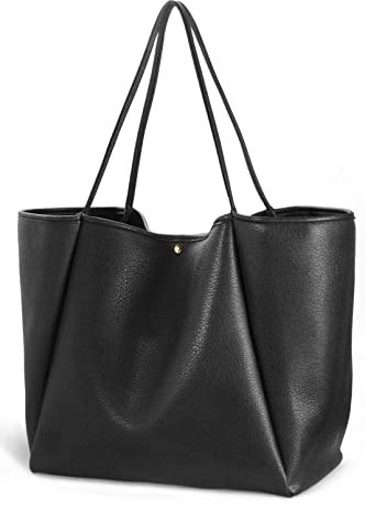 HOXIS Übergroße vegane Leder Tote Frauen Weekender Tasche Shopper Handtasche Reise Geldbörse, Schwarz, Medium