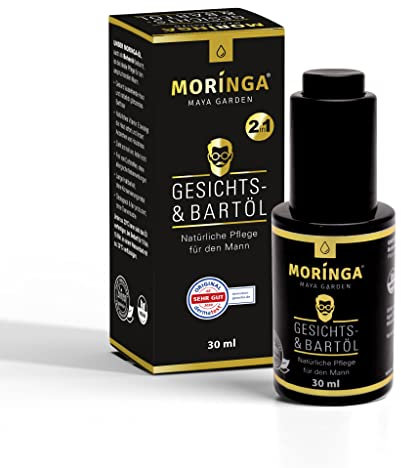Moringa Gesichts- & Bartöl, 30ml - Moringaöl zur Bartpflege, Bartwachs Alternative, Bartöl Natur reine Kosmetik für Männer, Herren Öl pflegt Haut und Bart - natürliche Anbaukultur von MAYA GARDEN