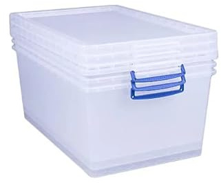 Really Useful Box Pack of 3 62 Litre Nestable Box with Lid - 695 x 440 x 287 mm - Transparent