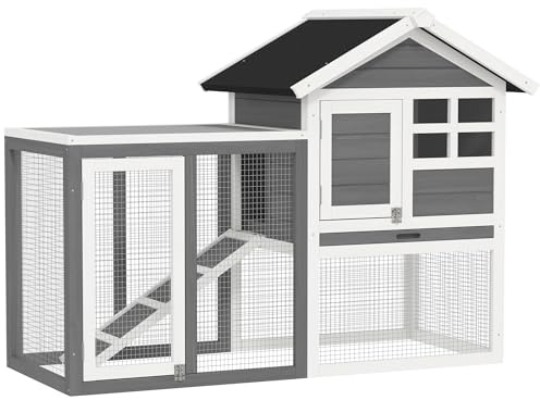 PawHut Clapier Cage à Lapins 2 Portes 123,5Lx62,6lx92,5Hcm Gris