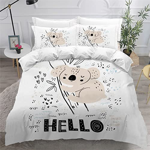 AASIRA Cartoon-Koala Bettwäsche 135x200 Kinder Bettwäsche Süße Tiere Weiche Mikrofaser Bettbezug mit Reißverschluss Jungen Mädchen Bettwäsche-Set 3D Motiv Bettbezüge mit 2 Kissenbezug 80x80