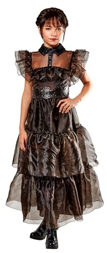 RUBIE'S Déguisement Enfant MERCREDI Officiel - Robe de Bal Luxe Longue Noire - Mercredi Addams - Taille Enfant 11-13 ans - Série Wednesday - Costume Carnaval, Déguisement Ado,