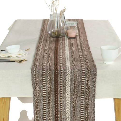 The Art Box Runner Da Tavolo In Tessuto Di Cotone Boho Modern Farmhouse Strisce Intrecciate Runner Da Tavolo Da Cucina Con Nappa Per Decorazioni Per La Casa Di Nozze (Marrone, 15x108 Inch)