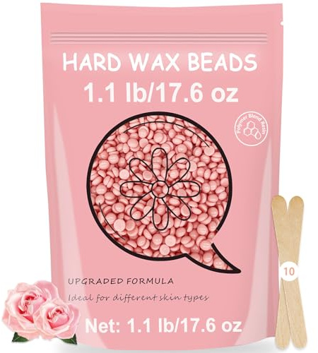 Bouvetan Hard Wax for Hair Removal, 1.1lb/17.6oz, Sensitive Skin wax Beads for Face, Legs, Armpit, Brazilian, Bikini and Full Body at Home, Natural and Gentle Waxing Beads (Rose)