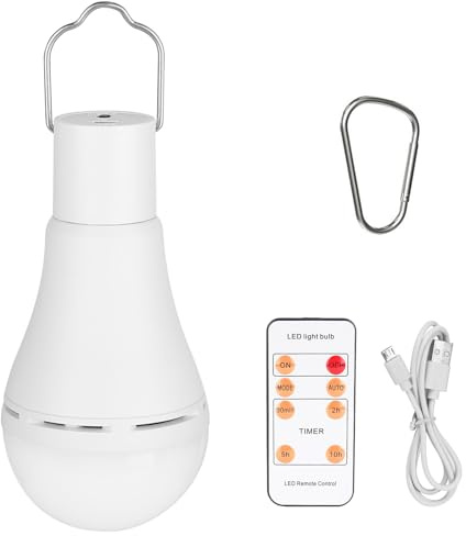 USB Rechargeable Light Bulb, Wireless Light Bulb With Remote Control And Timer, Light Sensor Bulb, Bulbs For Lamps 7W LED Bulb Dimmable Battery, 4 Outdoor Lighting Modes Camping Emergency With Hook