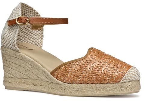 Geox - D GELSA LOW E, Sandalia de cuña Mujer, Camel,