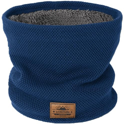 Winter Schlauchschal Herren Geschenke für Männer,Schal Halstuch Ski,Halswärmer Motorrad,Weihnachtsgeschenke für Männer Gefüttert Weichem Nackenwärmer,Dick Fleece Loop Schal Winddichte maske Blau