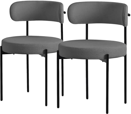 ML-Design matsalsstolar set om 2, köksstol i teddy tyg grå, vardagsrumsstol med ryggstöd, stoppade stolar med svarta metallben, ergonomiska loungefåtöljer, stolar för matsal/vardagsrum