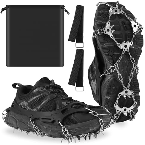 JIZZU Crampons for Hiking Boots with 24 Non-slip Spike Ice Claws, Winter Anti Slip Claw Ice Grips for Shoes and Boots, Snow Spikes for Walking, Jogging, Climbing and Hiking (L)