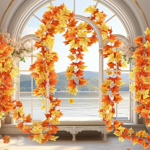 YUZHEDM 2 Stücke Herbst Dekoration 195cm Herbstgirlande Herbstblätter Deko Autumn Decor Herbstdeko Tisch für Halloween Dekoration Garten Hochzeit Erntedankfest Abendessen Party Kamin Weihnachts Deko