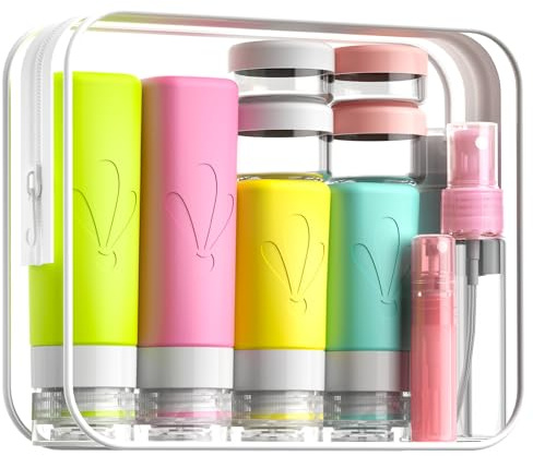 INSFIT 17 Stück Silikon Reiseflaschen Set mit Etiketten, FDA zugelassene 90ml Reisegrößenbehälter, BPA-freie, auslaufsichere, quetschbare Silikonschläuche für Shampoo, Spülung, Lotion, Seife