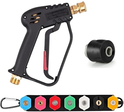Geichan Pistolet de nettoyage haute pression avec 7 buses de pulvérisation, kit de nettoyage de jet de voiture, raccord M22–14 mm + connecteur rapide Karcher Kärcher pour nettoyage de voiture