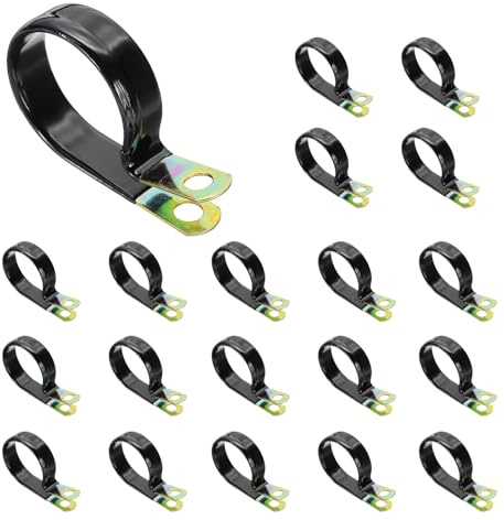 PATIKIL 1-3/4 Pouce Serre-Câbles Revêtus De Vinyle, 20 Pièces Attaches Métalliques Acier Galvanisé Avec Coussin Caoutchouc Pour Gestion Des Câbles, Tubes Et Fils, Noir