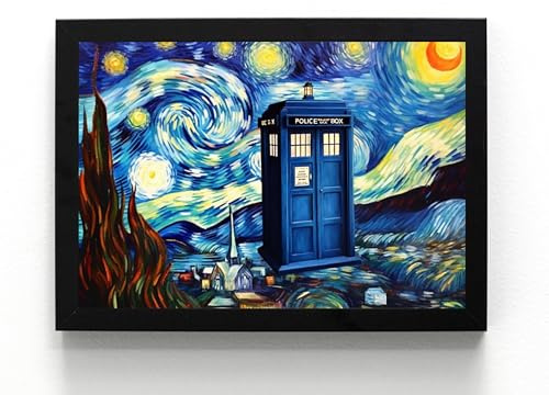 STONE ROSES Stampa artistica da parete in stile Van Gogh con cornice, formato A5, motivo: Doctor Who Police Box, Starry Starry Night, astratto, idea regalo, serie TV iconica (incorniciata 21 x 16 x