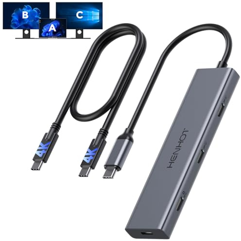USB C Video Output Hub, Dual Monitor Docking Station Supports USB-C PD Monitor, Thunderbolt Splitter for Portable Screen, Video Output 4K@30-60Hz, 4 Port Gen2 10Gbps, PD 100W, with Type C Video Cable