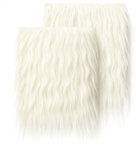 Larrel 2 pezzi di tessuto in pelliccia artificiale, 25 × 25 cm, peluche pretagliato, colore bianco, pelliccia sintetica di peluche, per fai da te, cosplay, costumi