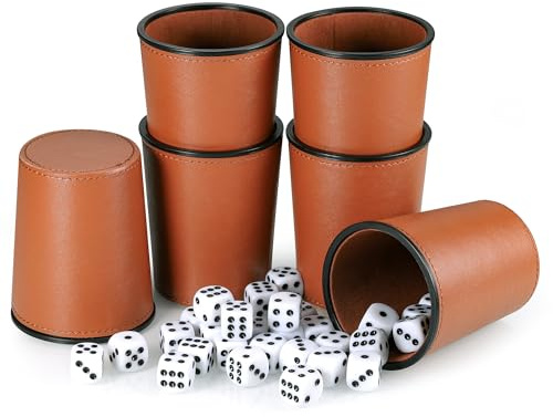 MICHIHOMIE Dice Cup Set, With 6 PU Leather Dices Shakers and 30 White Dice for Yahtzee Farkle Dices Game
