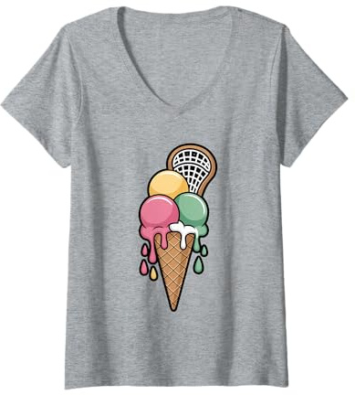 Women's Drip Lacrosse Helmet with Crossed Sticks Graphic V-Neck T-Shirt