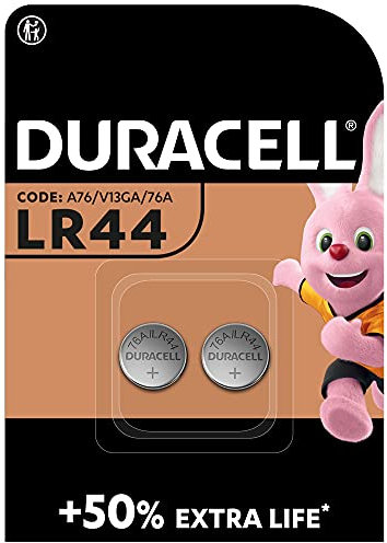 DURACELL LR44 (paquete de 2) pilas alcalinas especiales 1,5 V (A76) – +50 % EXTRA DURACIÓN – Para termómetros digitales, calculadoras, linternas, relojes de pulsera, paneles de sistemas de seguridad