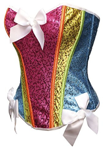 Bslingerie® Cute Rainbow Sequined Overbust Corset Lingerie (S - UK 8, Rainbow)