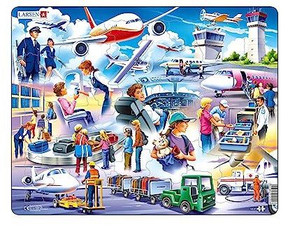 Larsen US27 Rahmenpuzzle für Kinder I EIN aufregender Tag am Flughafen I Puzzle ab 3 Jahre I Tolles Kinderpuzzle mit 42 Teilen I Spiel, Spaß & Lernen