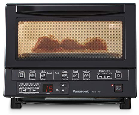 Panasonic FlashXpress Toaster Oven Countertop, 4-Slice Compact Size with Double Infrared Heating, 6 Auto Cook Options and Precise Temperature Control, 1300W - NB-G110P-K (Black)