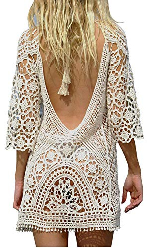 EDOTON Traje de Baño, Vestido de baño de Bikini con Encaje de Crochet y Espalda Abierta de Mujer
