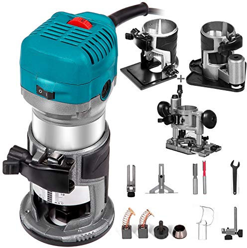 VEVOR Recortadora de Mano Eléctrico 4 Piezas Velocidad 10,000-30,000RPM, Fresadora Eléctrica 710W, Fresadora de Madera Rebajadora Eléctrica Capacidad de la pinza de resorte 1/4y 3/8