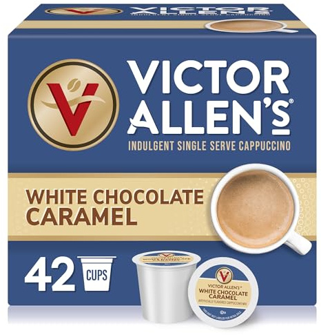 Victor Allen's Coffee White Chocolate Caramel Flavored Cappuccino, 42 Count, Single Serve Cups for Keurig K-Cup Brewers