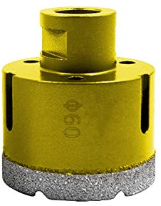 Bastros de perforación de diamantes de 2 piezas, broca de sierra de taladro de núcleo de núcleo hueco M14 para cerámica, vidrio, porcelana, mármol, granito, perforación seca de 60 mm de oro