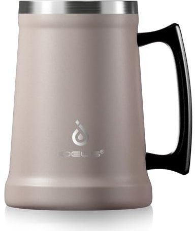 Ideus® Isoliert Bierkrug mit Griff 710ml, Edelstahl Bierglas Groß Thermobecher Metall Bierbecher, Geboren für das Oktoberfest (Altrosa)
