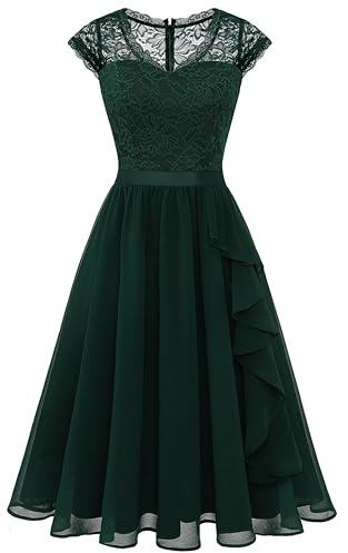 Wedtrend Robes pour Femmes de Demoiselle d'honneur Courtes Robe de Bal pour Femmes à Volants Robes de Cocktail Demi-formelles Florales Robe de Fête des Anciens Élèves, vert foncé, Taille L