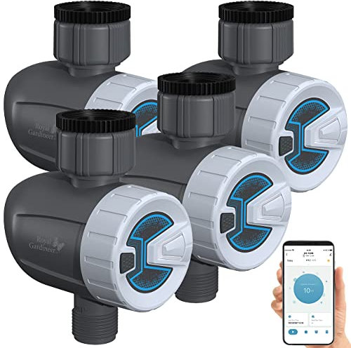 Royal Gardineer Magnetventil Bluetooth: 4er-Set smarte programmierbare Bewässerungscomputer mit BT & App (Gartenbewässerung Bluetooth, Bewässerungsautomat, Gartenschlauch)