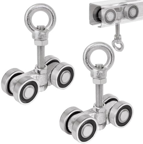 Bijun 4 Wheel Unistrut Trolley Silent Trolley Assembly Rollers, Unistrut Trolley Roller Stainless Steel with M10 Bolt and Lifting Eye Nuts for Use with 1-5/8 Wide and All1-5/8Ortaller Strut Channel