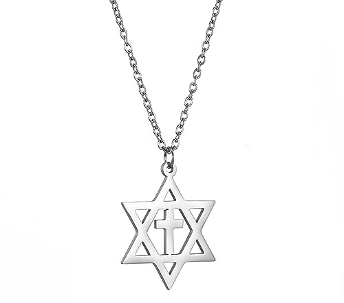 EUEAVAN Star of David Necklace for Women Hexagram Pendant Necklace Amulet Symbo Jewish Israel Religious David Jewelry Gift Women (david cross necklace silver 3)