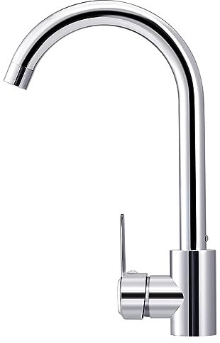 Hanstore Kitchen Sink Mixer Tap with Hoses, Modern Stainless Steel 360° Monobloc Single Lever Swivel Spout, Kitchen Faucet with Free Choice of Cold and Hot Water for UK Standard Fittings