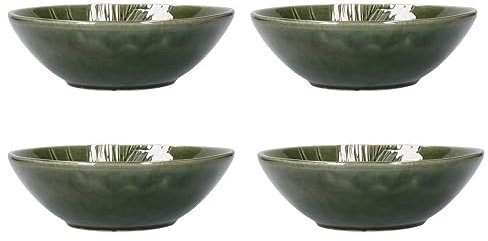 Mikasa Jardin Set di 4 piatti fondi in gres smaltato, design botanico verde, piatti fondi, 20cm - Lavabile in lavastoviglie e impilabile