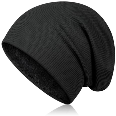 Kiiwah Bonnet Hiver Doublure en Peluche pour Homme Et Femme, Plaid Slouch Long Bonnet, Chaud,Coupe-Vent,Élastique,Doux