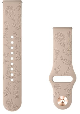 Vancle Uhrenarmband 20mm für Damen Herren, Weiches Silikonarmband mit Eingravierten Blumen, Sport Ersatzarmbänder Zubehör Kompatibel mit 20mm Smartwatches